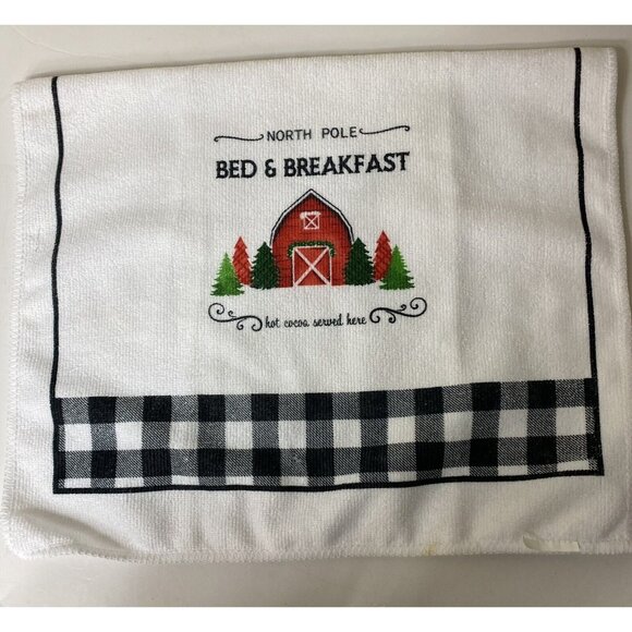 Kitchen Dish Towel North Pole Bed & Breakfast Barn Trees, 15x25 Christmas Decor - Picture 2 of 8